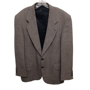 Oscar De La Renta Houndstooth Blazer Sz 48 Brown Wool Sportscoat Classy Designer